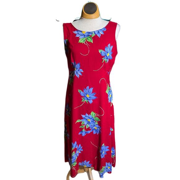 Vtg 1990s Coldwater Creek Red Blue Daisy Floral Print Midi Sun Dress Sz 10 P - Picture 2 of 6